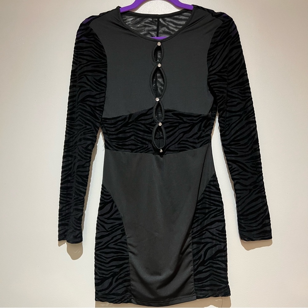 Black‎ Zebra Print Long Sleeve Dress